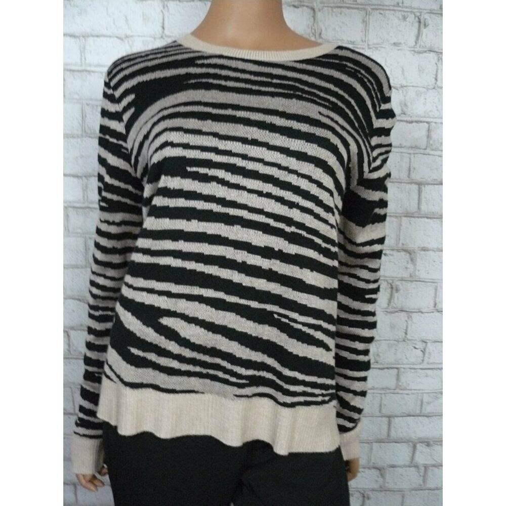 Fate Black Tan Striped Ribbed Edges Wool Blend Oversized Sweater Small NEW